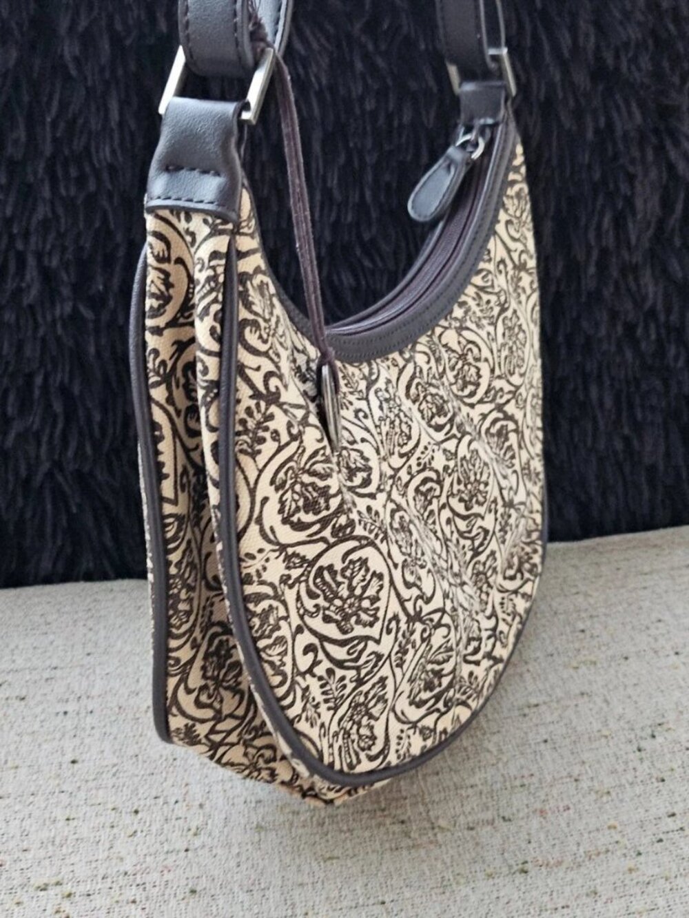 Vintage The SAK Women Handbag Purse Canvas Dark Brown/Tan Shoulder Bag - Picture 5 of 12